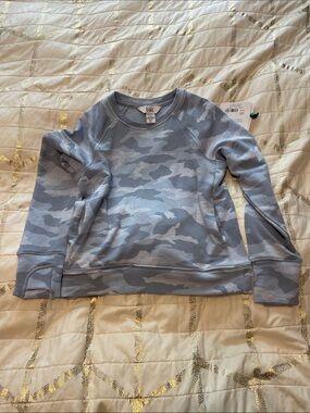 Athleta Girls Light Blue Gray Camouflage Crewneck Sweatshirt